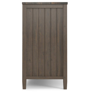 English Elm Lev Solid Wood Wide Storage Cabinet Smoky Brown – 3-Door Adjustable Shelves, Grooved Transitional Design, Brushed Bronze Handles, 60" W B136P158824