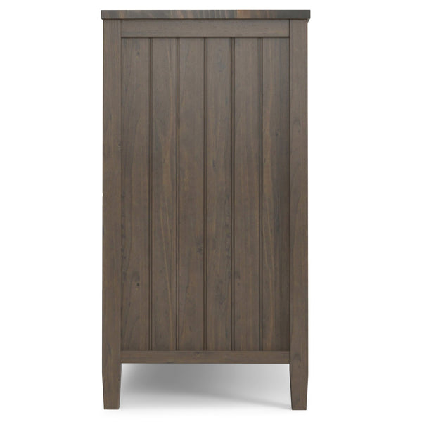 English Elm Lev Solid Wood Wide Storage Cabinet Smoky Brown – 3-Door Adjustable Shelves, Grooved Transitional Design, Brushed Bronze Handles, 60" W B136P158824