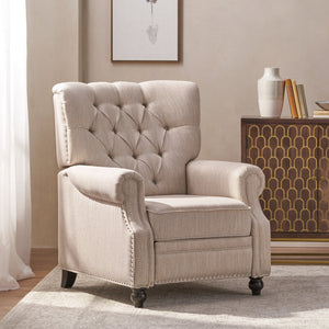 English Elm Christopher Knight Home® - Button Button Tufted Heavy Duty Manual Push-Back Recliner Chair with Nailhead Accents and Comfort Backrest Beige 71976.00