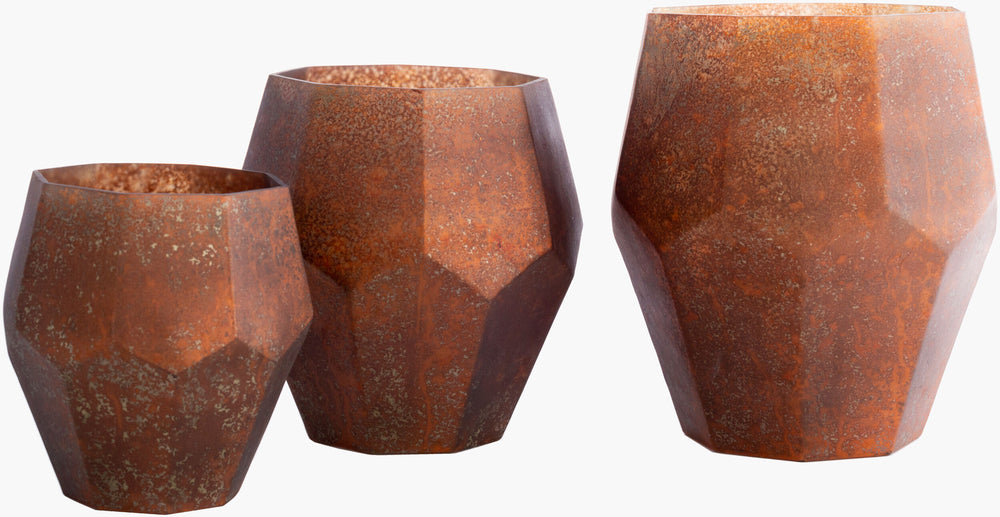 Surya Nayla Decorative Glass Candleholder Set - Unique Traditional Accent For Home Decor & Charm Metallic ,Copper Glass Nay004-set