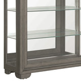 Modern Wood Framed 5-Shelf Sliding Door Curio with LED Light Brown with Natural Wood Finish with Gray undertones P021765 Pulaski Furniture