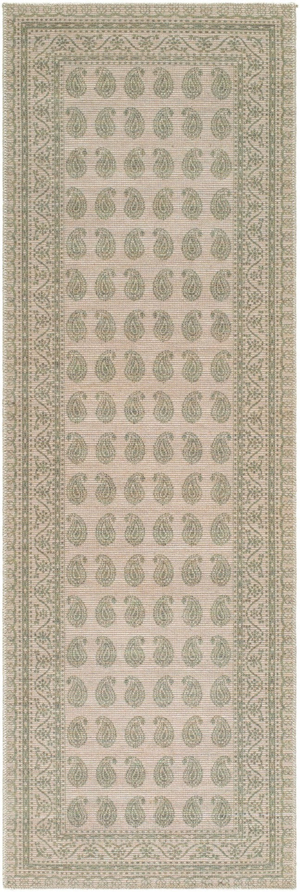 Livabliss Alo Turkish Woven Jute Polyester Accent Rug Low Pile Geometric Pattern Entryway Medium Green, W 2'7" x 7'10" NBAL2302-27710