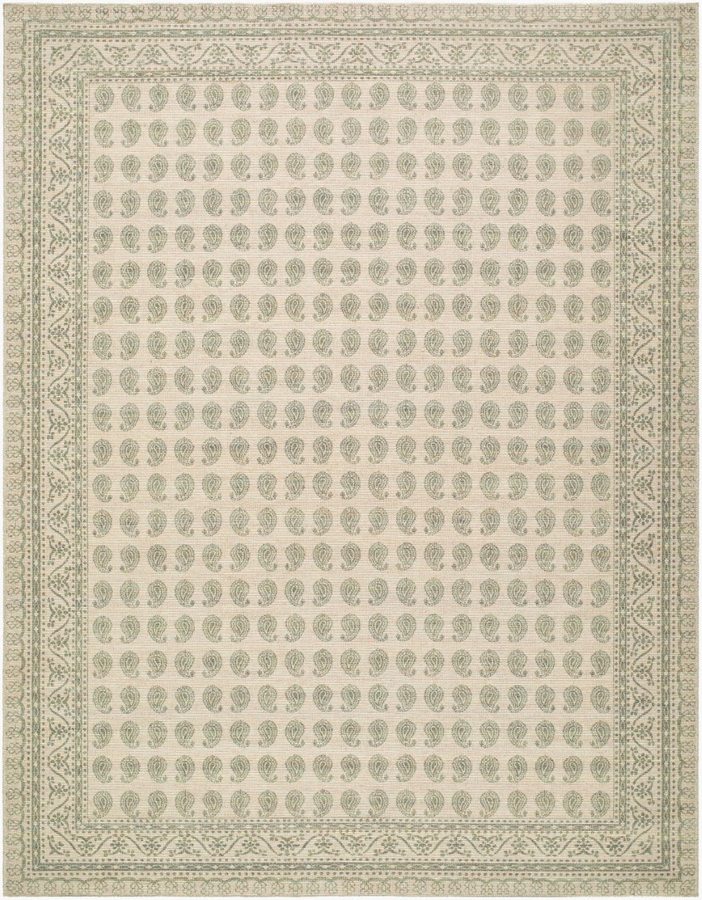Livabliss Alo Turkish Woven Jute Polyester Accent Rug Low Pile Geometric Pattern Entryway Medium Green, W 6'7" x 9' NBAL2302-679