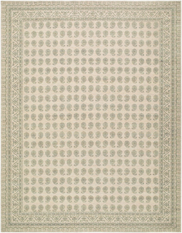 Livabliss Alo Turkish Woven Jute Polyester Accent Rug Low Pile Geometric Pattern Entryway Medium Green, W 6'7" x 9' NBAL2302-679