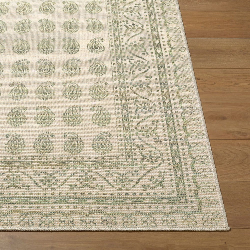 Livabliss Alo Turkish Woven Jute Polyester Accent Rug Low Pile Geometric Pattern Entryway Medium Green, W 6'7" x 9' NBAL2302-679