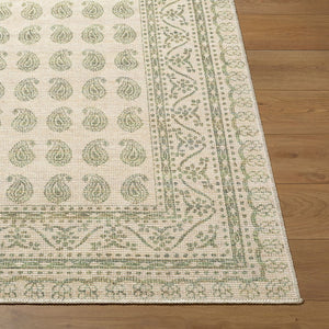 Livabliss Alo Turkish Woven Jute Polyester Accent Rug Low Pile Geometric Pattern Entryway Medium Green, W 6'7" x 9' NBAL2302-679