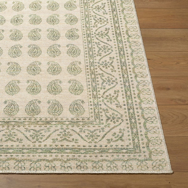 Livabliss Alo Turkish Woven Jute Polyester Accent Rug Low Pile Geometric Pattern Entryway Medium Green, W 6'7" x 9' NBAL2302-679
