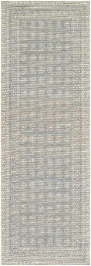 Livabliss Alo Turkish Flatweave Jute Blend Rug Low Pile Traditional Pattern for Modern Spaces Sky Blue, White 2'7" x 7'10" NBAL2303-27710