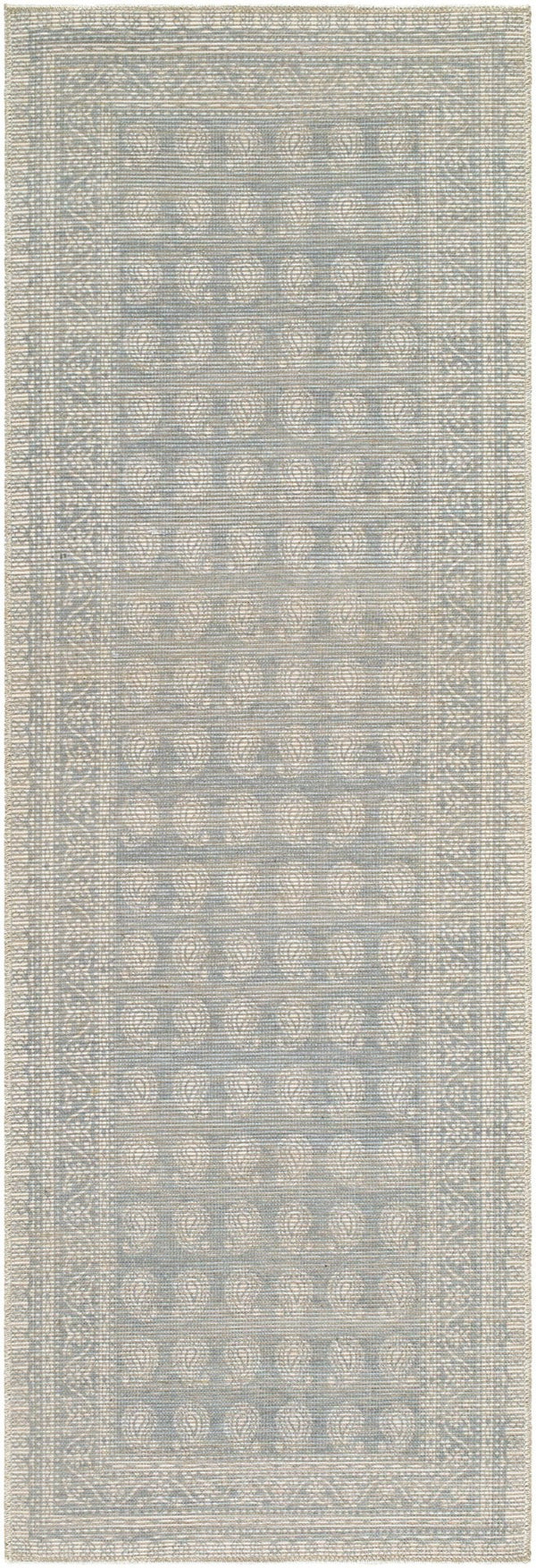 Livabliss Alo Turkish Flatweave Jute Blend Rug Low Pile Traditional Pattern for Modern Spaces Sky Blue, White 2'7" x 7'10" NBAL2303-27710
