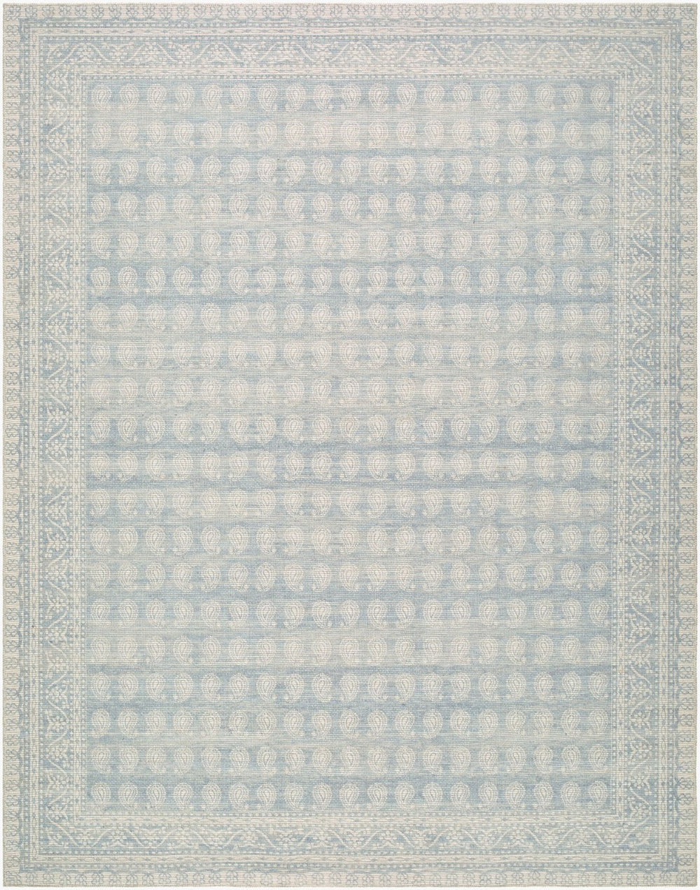 Livabliss Alo Turkish Flatweave Jute Blend Rug Low Pile Traditional Pattern for Modern Spaces Sky Blue, White 7'10" x 10' NBAL2303-71010