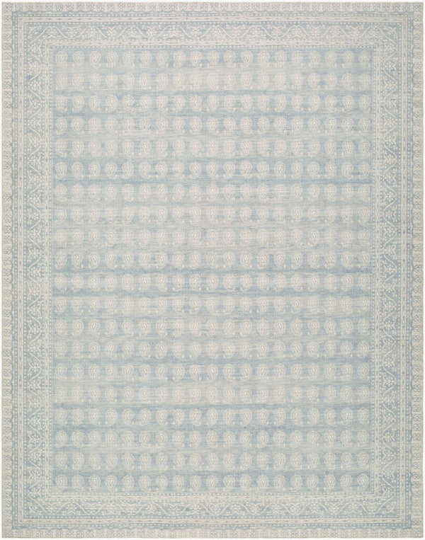Livabliss Alo Turkish Flatweave Jute Blend Rug Low Pile Traditional Pattern for Modern Spaces Sky Blue, White 7'10" x 10' NBAL2303-71010