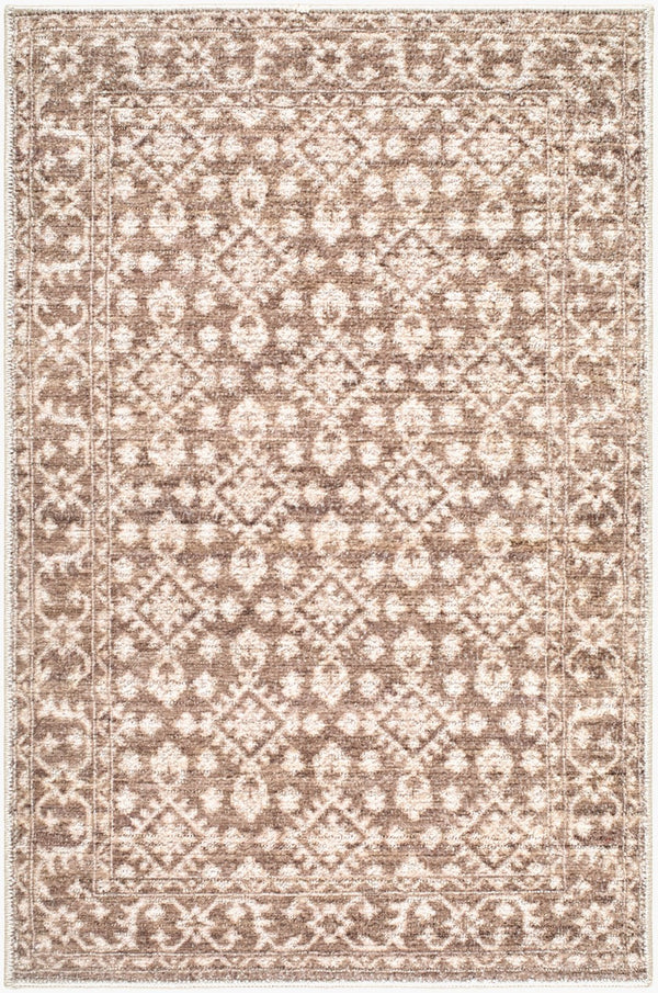 Livabliss Aram Machine Woven Polyester Accent Rug with Medallion Pattern for Entryways Dark Brown, Oat 1'10" x 2'11" NBAR2307-2211