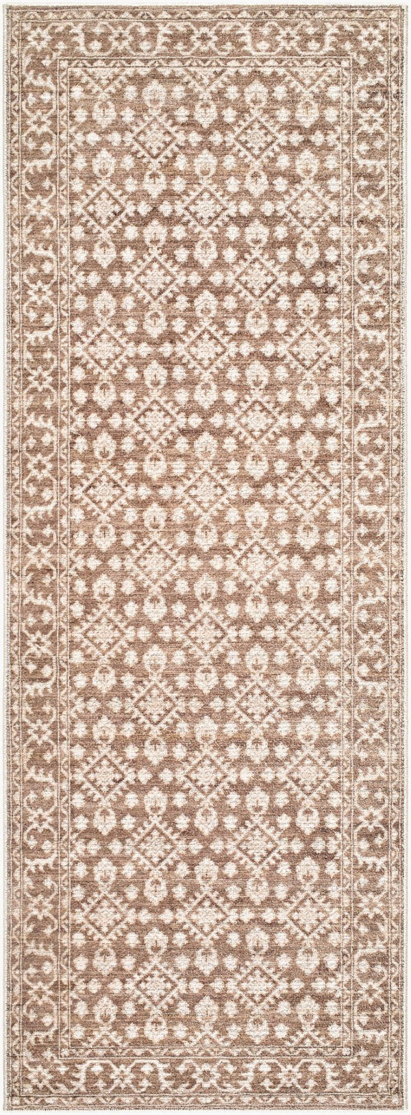 Livabliss Aram Machine Woven Polyester Accent Rug with Medallion Pattern for Entryways Dark Brown, Oat 2'6" x 7'3" NBAR2307-2673