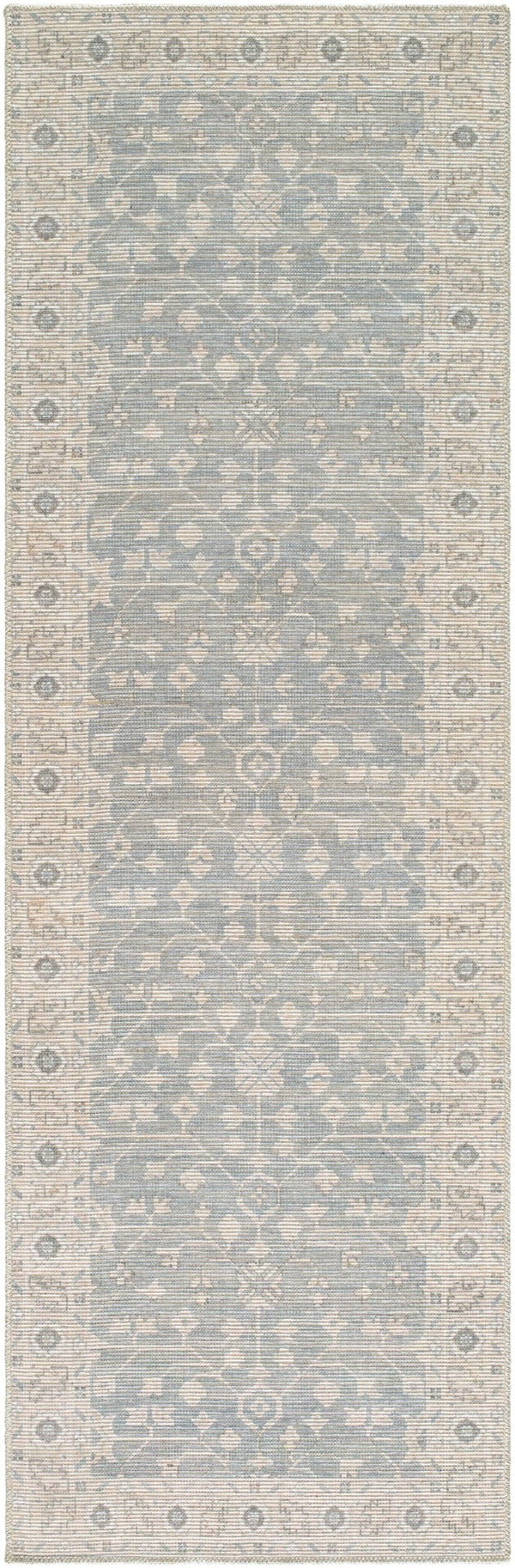 Livabliss Asha Traditional Polyester Jute Area Rug for Entryway Bedroom Low Pile Turkish Woven Sky Blue, White 2'7" x 7'10" NBAS2304-27710
