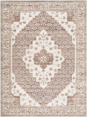 Livabliss Athiyo Machine Woven Cotton Blend Traditional Accent Rug for Entryway or Bedside Dark Brown, Oat 5'2" x 7' NBAT2305-527