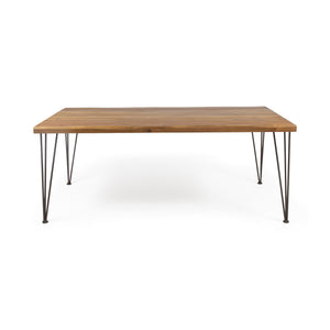 English Elm Christopher Knight Home® - ZION Teak Industrial Wood & Metal Rectangular Dining Table with Live Edge, Hairpin Legs, Durable Finish 64486.00