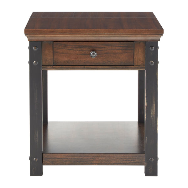 Homelegance By Top-Line Beniz Wood Finish End Table with Built-In Outlets Red Wood