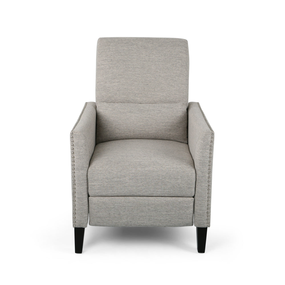 English Elm Pushback Recliner Accent Chair Solid Birch Frame Rivet Detail Mid-century Living Room Seat Light Grey 65532.00LGRY