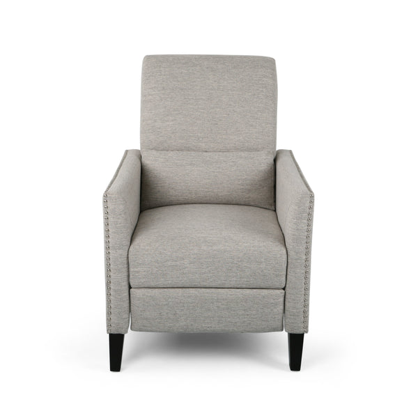 English Elm Pushback Recliner Accent Chair Solid Birch Frame Rivet Detail Mid-century Living Room Seat Light Grey 65532.00LGRY