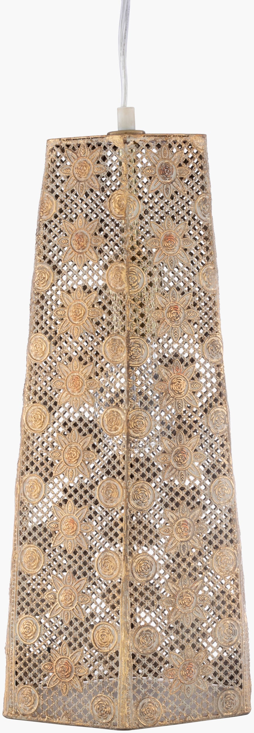 Surya Newburgh 8"L X 8"W X 16"H Pendant Light – Elegant Global Inspired Design For Eclectic Home Charm Fixture, Gold,Base, Gold,Cord, Translucent Iron Nbg-001