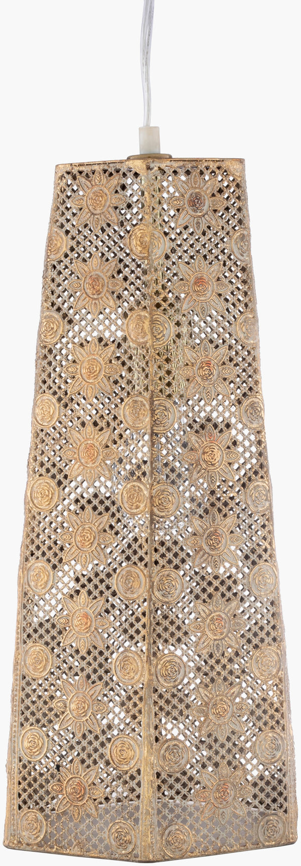 Surya Newburgh 8"L X 8"W X 16"H Pendant Light – Elegant Global Inspired Design For Eclectic Home Charm Fixture, Gold,Base, Gold,Cord, Translucent Iron Nbg-001