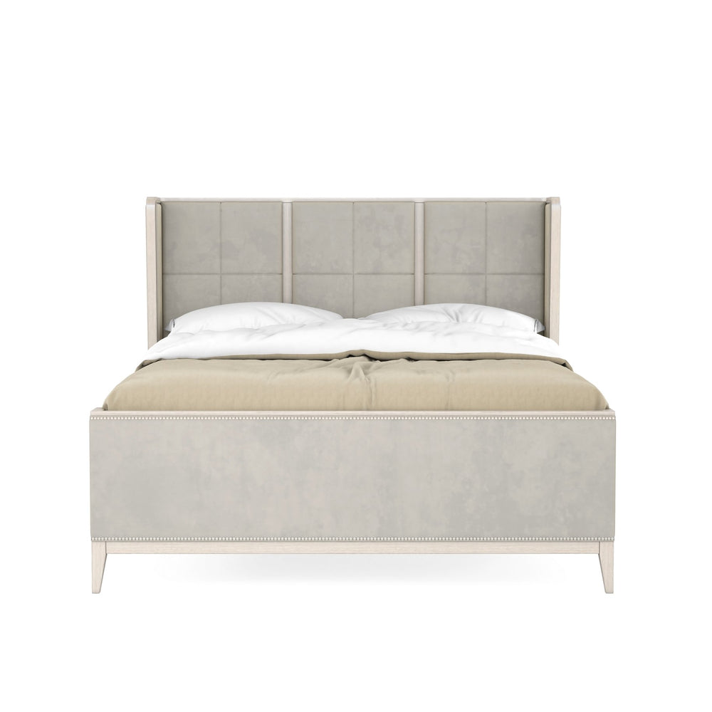 A.R.T. Furniture Passport King Panel Bed In Contemporary Blanche Finish With Stylish Nailhead Trim Accents Light Brown, Gray Quartered Ash Veneers  And Ash Solids 301146-2349