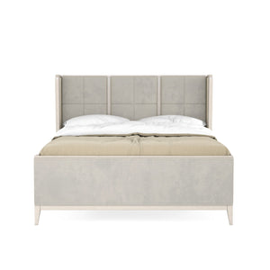 A.R.T. Furniture Passport King Panel Bed In Contemporary Blanche Finish With Stylish Nailhead Trim Accents Light Brown, Gray Quartered Ash Veneers  And Ash Solids 301146-2349