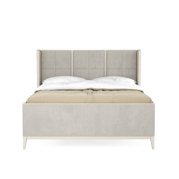 A.R.T. Furniture Passport King Panel Bed In Contemporary Blanche Finish With Stylish Nailhead Trim Accents Light Brown, Gray Quartered Ash Veneers  And Ash Solids 301146-2349