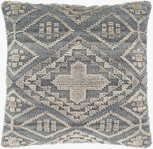 Surya Nobility 22” Luxury Accent Pillow - Elegant Traditional Style For Sofa Or Bed, Cozy & Durable Comfort Gray Rayon,Wool,Cotton,Cotton Nbi004-2222d