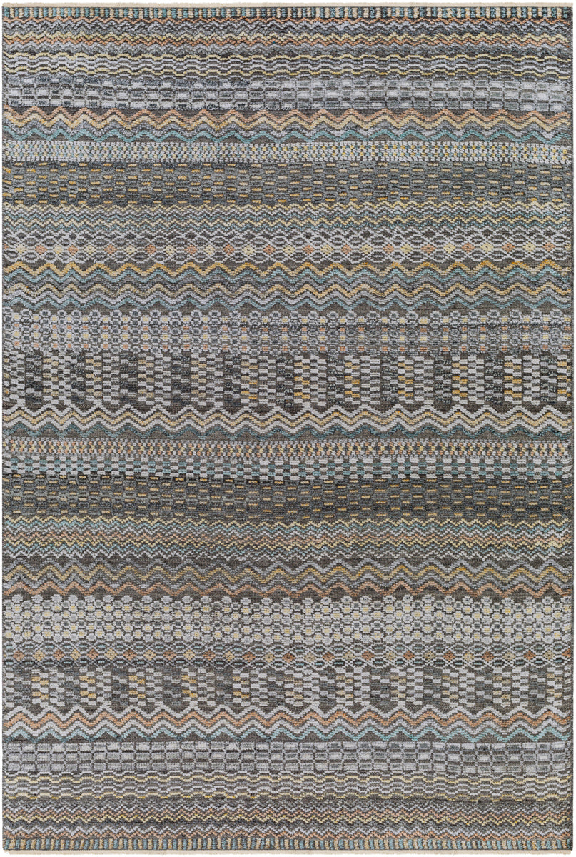 Nobility NBI-2312 6' x 9' Handmade Rug NBI2312-69  Charcoal, Light Gray, Wheat, Peach, Ice Blue Surya