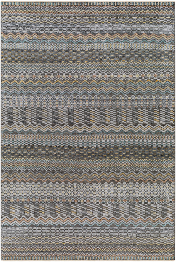 Nobility NBI-2312 6' x 9' Handmade Rug NBI2312-69  Charcoal, Light Gray, Wheat, Peach, Ice Blue Surya