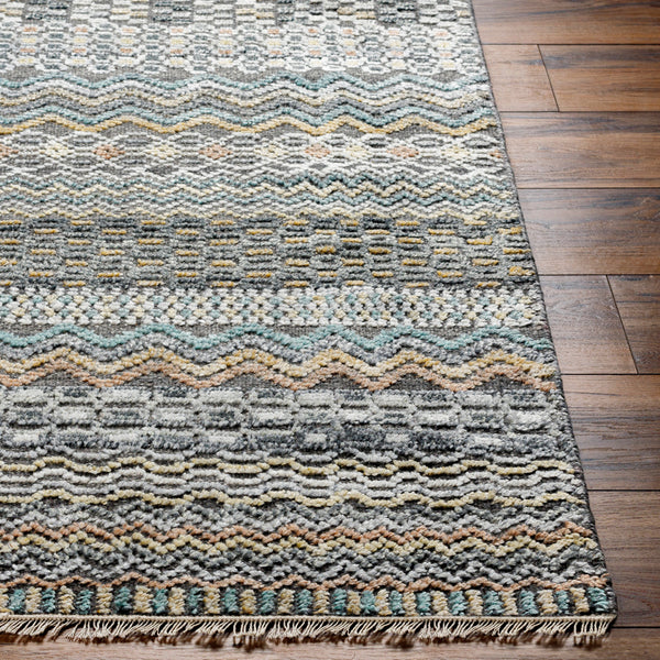 Nobility NBI-2312 8' x 10' Handmade Rug NBI2312-810  Charcoal, Light Gray, Wheat, Peach, Ice Blue Surya