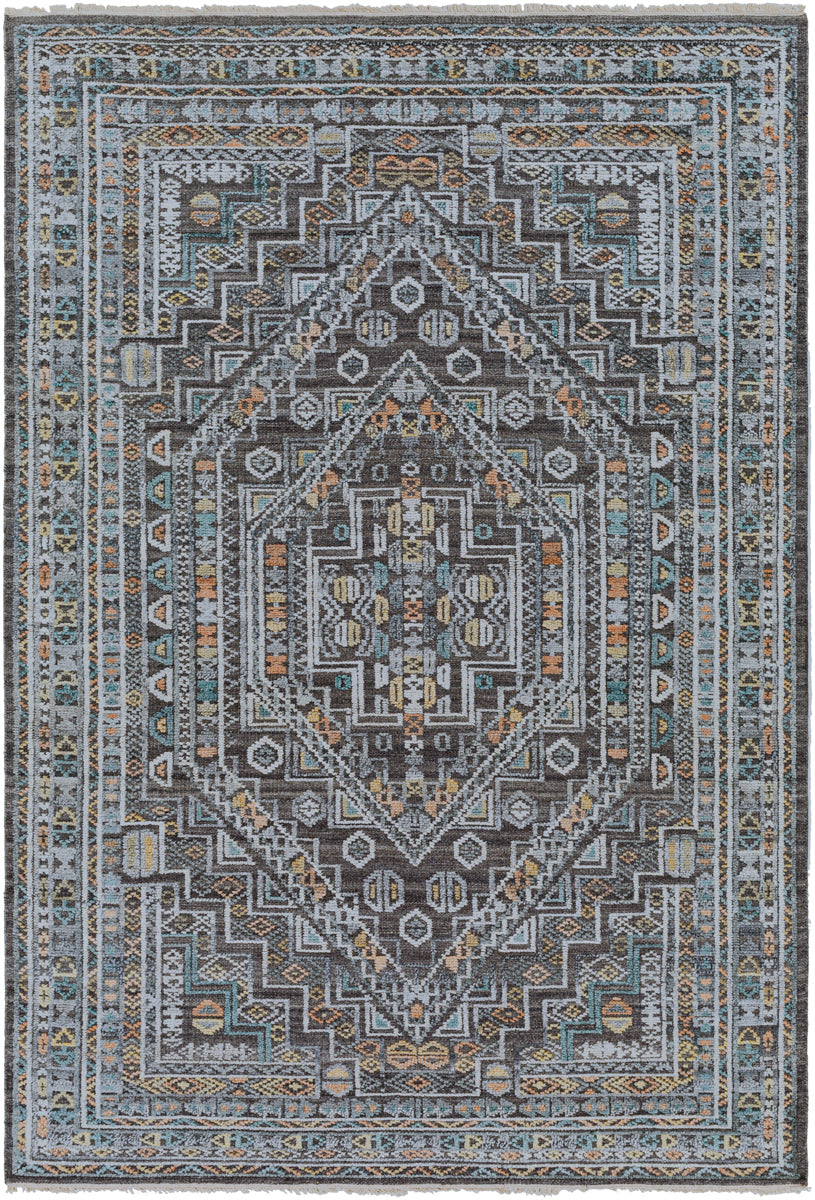 Nobility NBI-2315 6' x 9' Handmade Rug NBI2315-69  Charcoal, Light Gray, Wheat, Peach, Ice Blue Surya