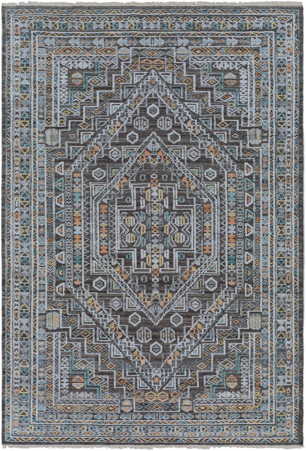 Nobility NBI-2315 6' x 9' Handmade Rug NBI2315-69  Charcoal, Light Gray, Wheat, Peach, Ice Blue Surya