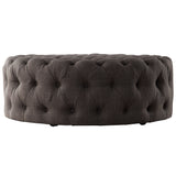 Homelegance By Top-Line Pietro Round Tufted Ottoman with Casters Dark Grey Linen