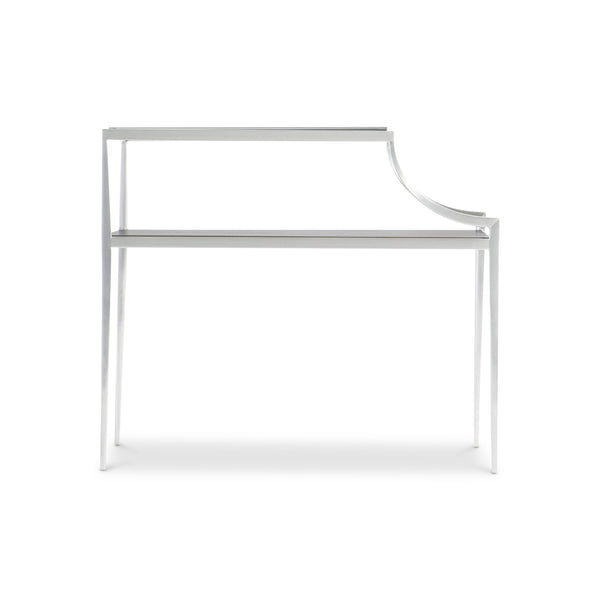 Bernhardt Bernhardt Cornelia Bi-Level Glass Side Table With Nebbia Wood Shelf Brushed Stainless Steel Legs 331121