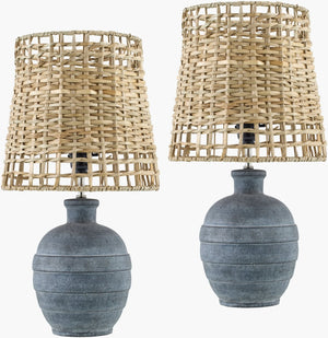 Livabliss Nightbloom Ceramic Base Table Lamp with Seagrass Shade for Ambient Bedroom Glow NBM002-SET