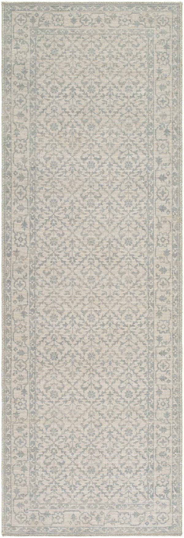 Livabliss Maan Traditional Jute Polyester Woven Accent Rug for Entryways and Bedroom Floors Sky Blue, White 2'7" x 7'10" NBMA2302-27710