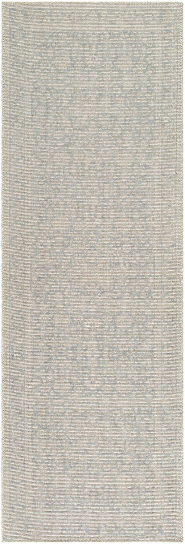 Livabliss Maan Turkish Woven Polyester Jute Accent Rug Low Pile Entryway and Side Table Layer Sky Blue, White 2'7" x 7'10" NBMA2304-27710