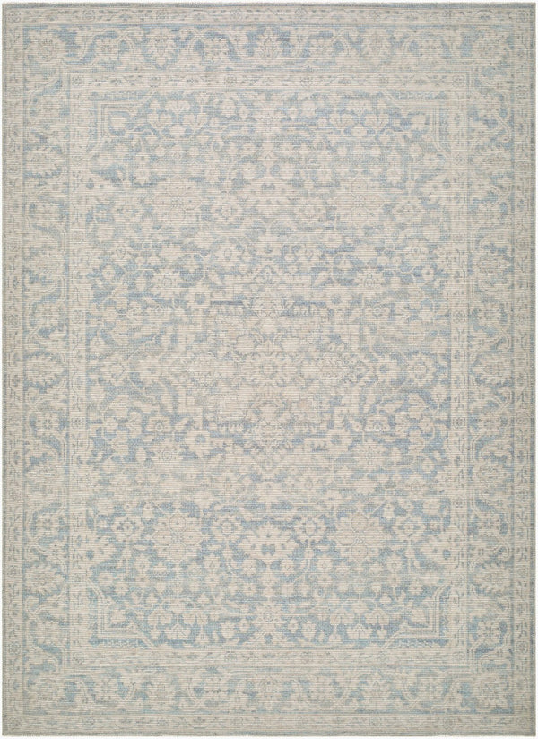 Livabliss Maan Turkish Woven Polyester Jute Accent Rug Low Pile Entryway and Side Table Layer Sky Blue, White 7'10" x 10' NBMA2304-71010