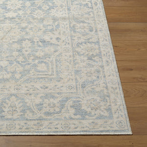 Livabliss Maan Turkish Woven Polyester Jute Accent Rug Low Pile Entryway and Side Table Layer Sky Blue, White 7'10" x 10' NBMA2304-71010