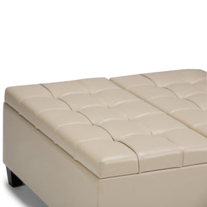 English Elm Harrison Coffee Table Storage Ottoman - Stylish Satin Cream Faux Leather With Hidden Storage Space B136P159140