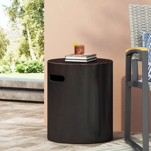 English Elm Outdoor Concrete Cylindrical Side Table with Copper Finish and Cutout Handle 73441.00