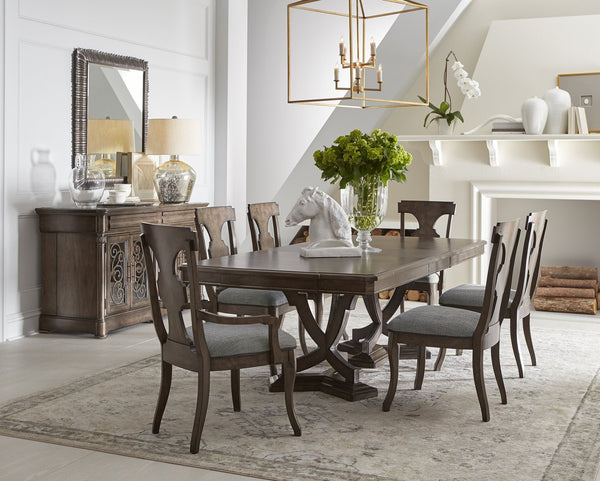 A.R.T. Furniture Landmark Splat Back Arm Chair - Elegant Traditional Design In Smoked Tenebre With Comfortable Upholstery - Set Of 2 Brown, Grey Material, Hickory And Oak Veneers 256203-2316