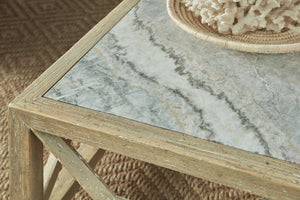 Hooker Furniture Surfrider Square Cocktail Table With Driftwood Hardwood Base, Honed Stone Veneer Top, Coastal Charm 6015-80111-80