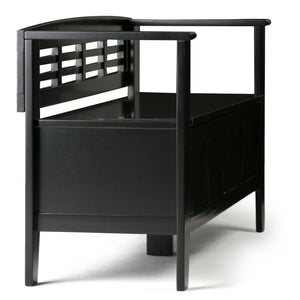 English Elm Adams Entryway Storage Bench In Black - Stylish Solid Wood Seating With Hidden Storage & Safety Hinges B136P158099