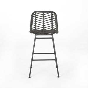 English Elm Christopher Knight Home® - Sawtelle Hand-Wrapped Faux Rattan Barstools Set of 2 — Metal Frame, Modern Minimal Outdoor Chic Grey 65481.00GRY