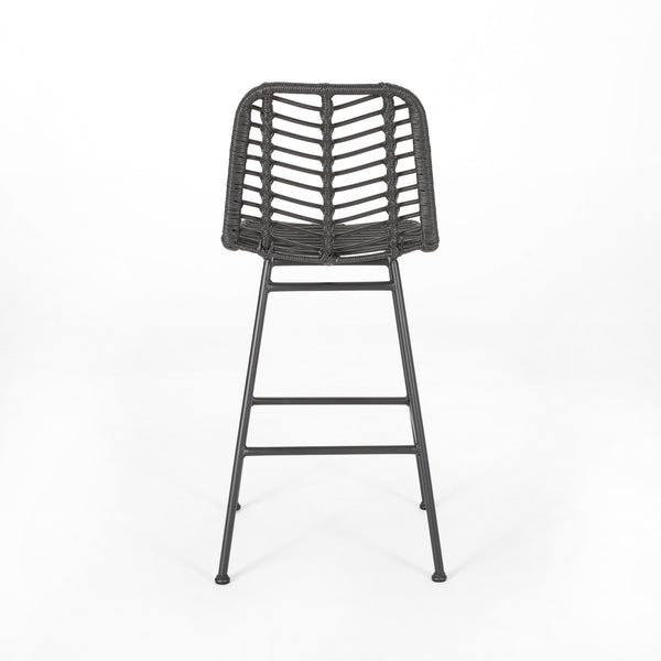 English Elm Christopher Knight Home® - Sawtelle Hand-Wrapped Faux Rattan Barstools Set of 2 — Metal Frame, Modern Minimal Outdoor Chic Grey 65481.00GRY