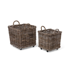 Rattan Woven Square Basket with Casters, Set of 2 ECW30218 Park Hill