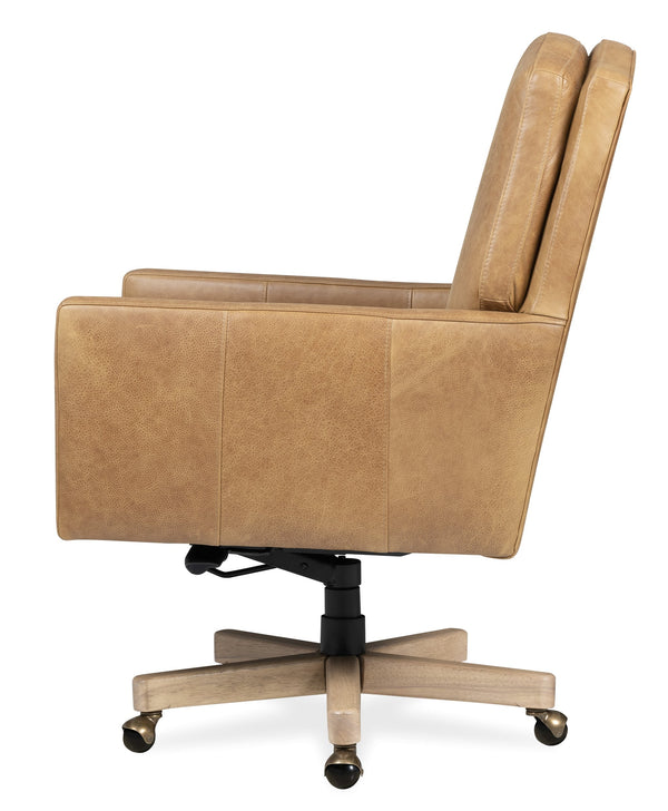 Hooker Furniture Shore Executive Office Chair Top Grain Leather Swivel Seat with Wood Accent Base EC888-085